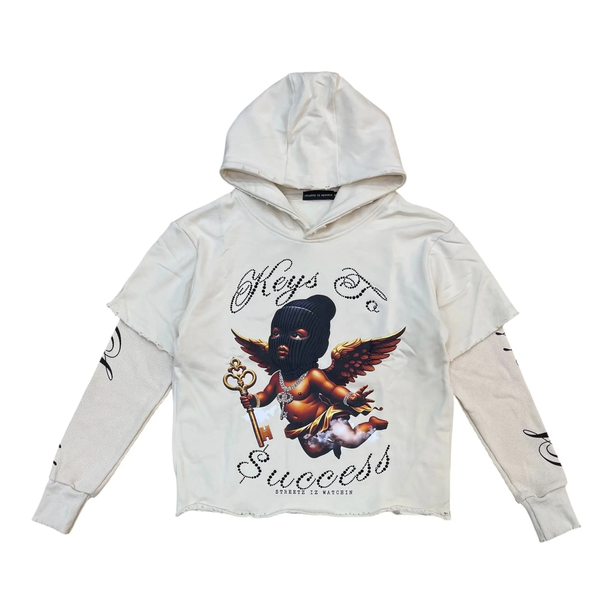 WH-S2FH5226 - Keys to Success Rhinestones 2FER Cropped Hoodie