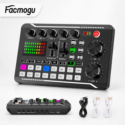 [Facmogu] F998 Compact Digital Wireless Live Sound Card Audio Mixer - USB Bluetooth DJ Mixer with Effects, Voice Changer, Cable, Plug & Button Controls, Podcast Equipment Kit for Android, Gaming, Windows, PS4, PS5, Karaoke Live Streaming