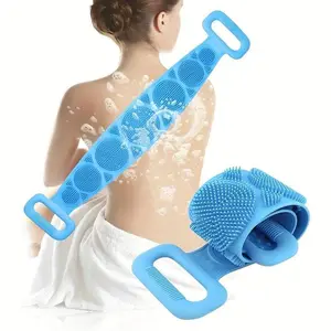 Silicone Shower Back Scrubber, Double Side Exfoliating Body Brush with Handle & Hook, Bath Body Tools for Men & Women, Home Supplies, Exfoliating Loofah, Body Care Tool, Shower Cleaning Brush