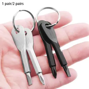 Portable Mini Screwdriver (2pcs), Camping Mini Screwdriver Keychain, Portable Cross & Flat Screwdriver Key Ring