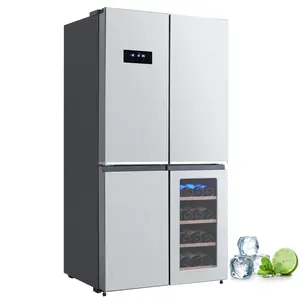 【GARVEE】4-Door French Door Refrigerator, 21 Cu.Ft Counter Depth French Door Fridge with Wine Cabinet, Frost-Free Cooling Stainless Steel Refrigerators for Home, Multifunctional Large French Fridge