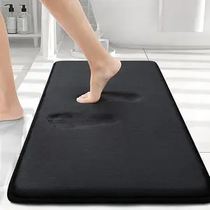 Memory Foam Bath Mat 24" x 16", Extra Soft Absorbent Bathroom Rugs Non Slip Bath Rug Runner for Shower Bathroom Floors, Black Flannel