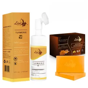 Live Healthy Turmeric Wash 2 Piece Set Skincare, Turmeric Facial Cleanser & Turmeric Soap Bar with holder, Face & Body Cleanser, Turmeric Face Wash, Natural & Deep Cleansing (bundle) gentle cleanser Foaming