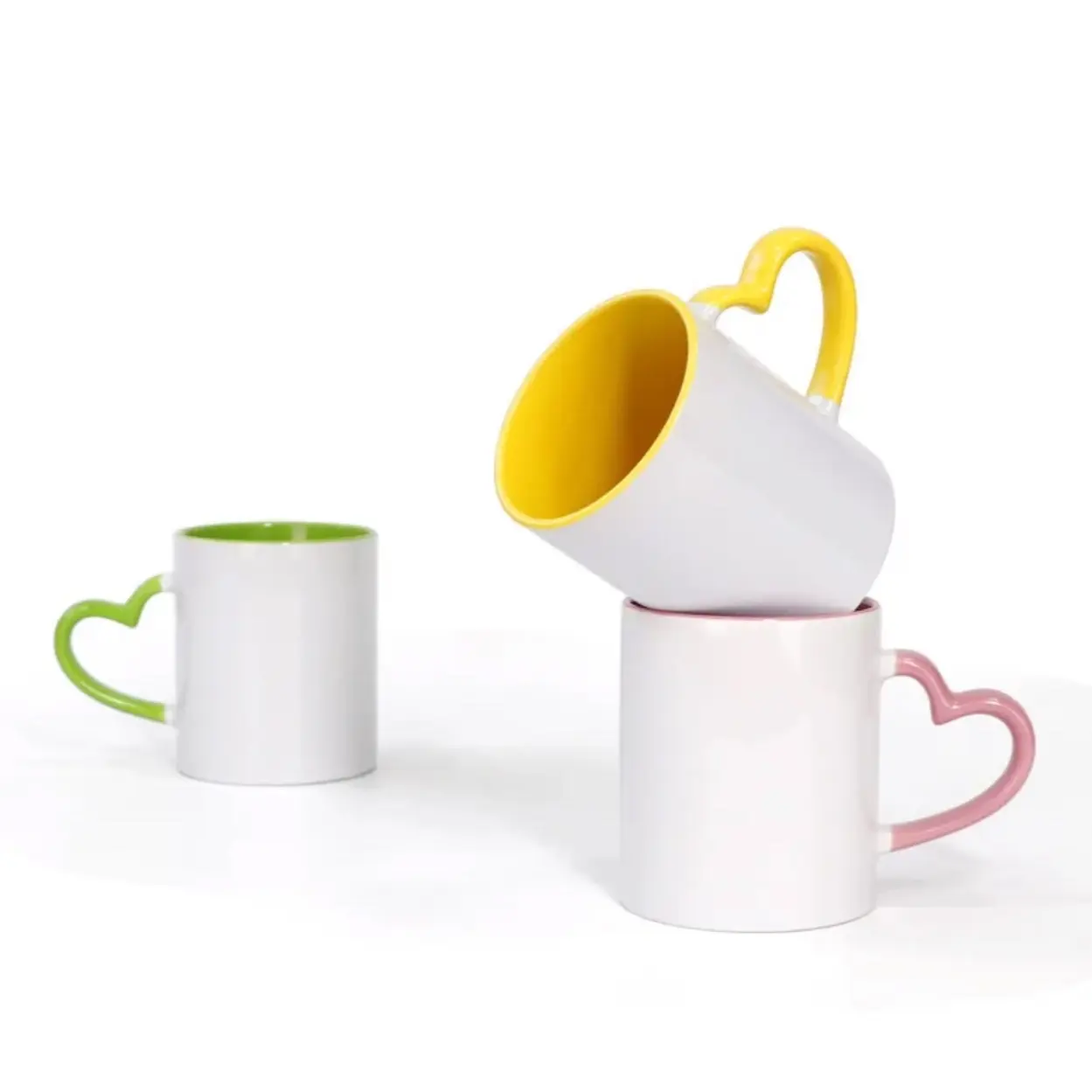 Sublimation Blanks Colored Ceramic mugs. 12 oz capacity with heart handles and colorful inside. Mug         Assorted  Coffee Cup Drinkware craft Tumbler Machine
