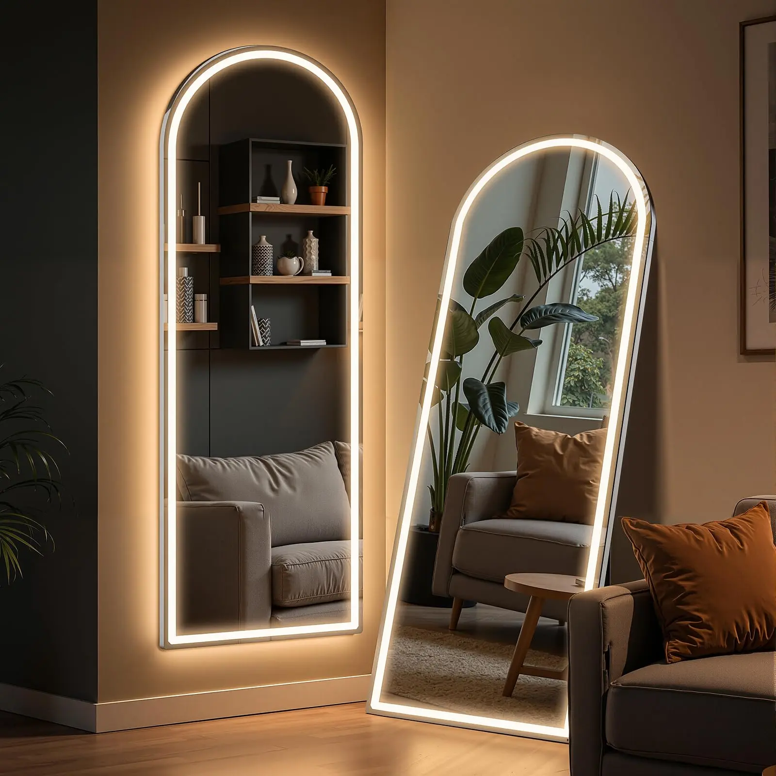 26*71Inches Floor Mirror Stand Mirror Full Length, With LED Lights and No LED Lights Two styles, LED Floor Mirror styles Dimming & 3 Color Lighting 32 * 72 inch Arched Full Length Mirror with LED Lights, Standing summerwins,dorm essentials,home decor
