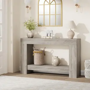 47" Farmhouse Console Table for Entryway, 2-Tier Sofa Table with Storage for Living Room & Hallway