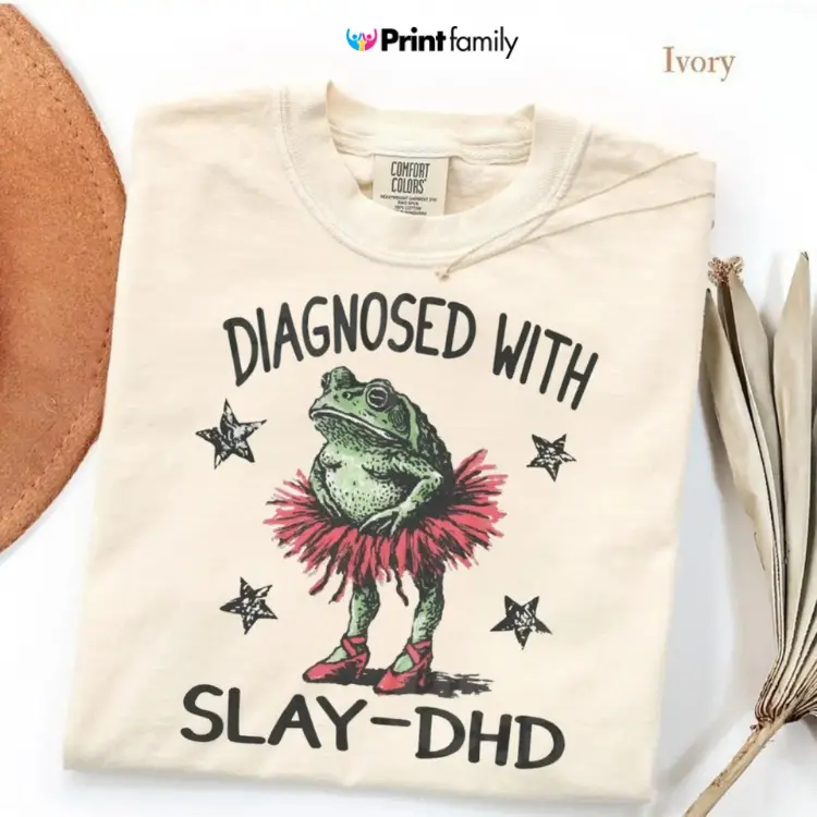 Comfort Colors Funny ADHD Frog Shirt, Neurodivergent Meme Tee, Y2K Frogcore Graphic T-Shirt, Vintage Style Comfort Colors Unhinged Shirt - Printfamily