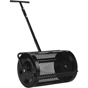 Compost Spreader, 30 inch Peat Moss Spreader with Height Adjustable Handle, T Shaped Handle Peat Moss Roller, Seed Spreader for Lawn Backyard Outdoor (30"-Black)