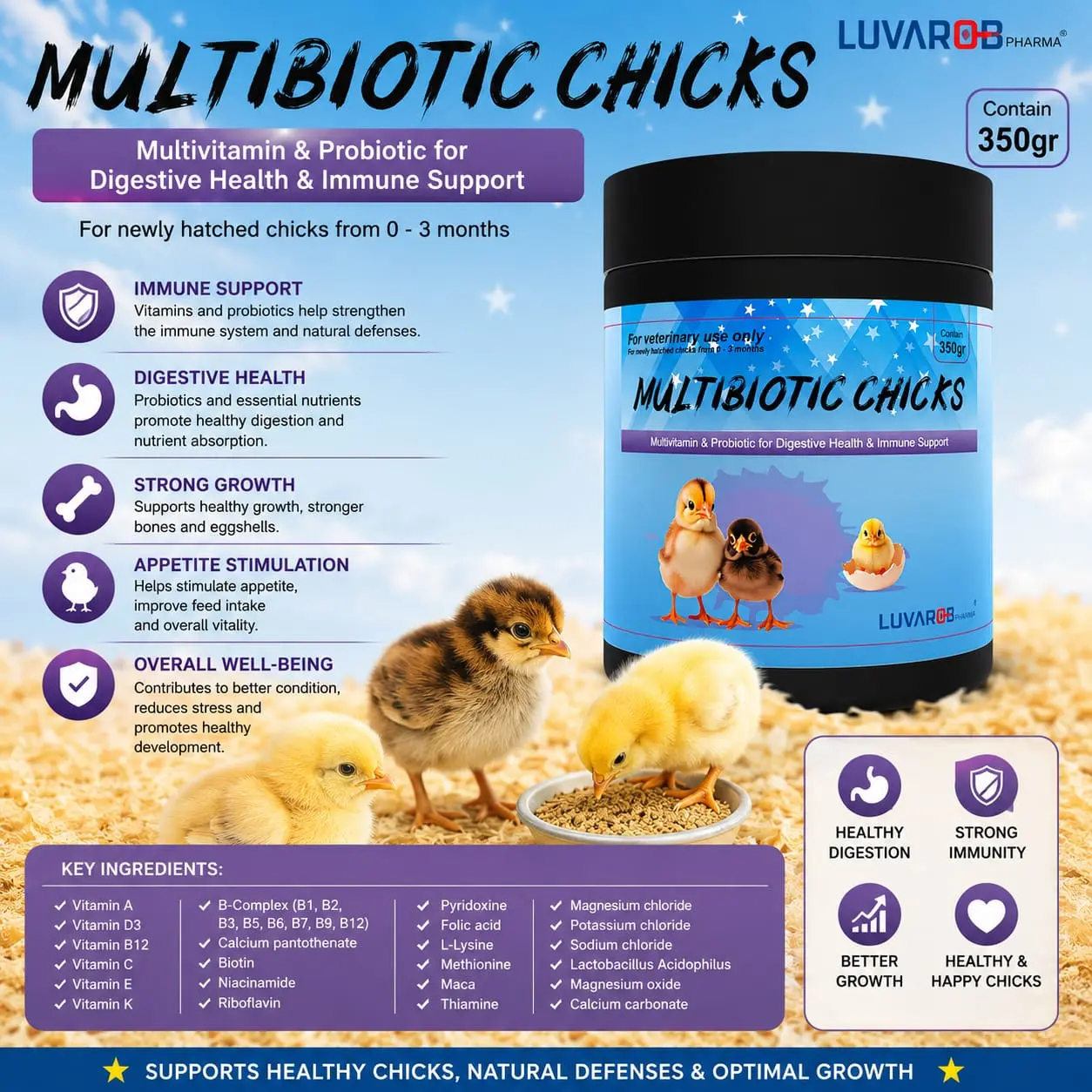 Multibiotic chicks Multivitamins & Probiotic Supplement for Chicks 350 GR