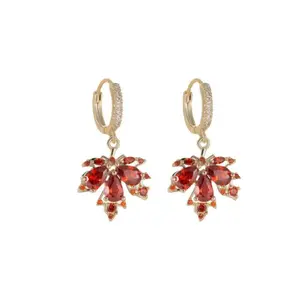 Vintage Red Maple Leaf Drop Earrings – Elegant Autumn Leaf Hoop Dangle Earrings for Women