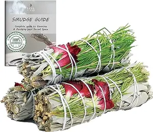 Sweet Morning Floral Sage Smudge Sticks with Smudge Guide, 3-Pack