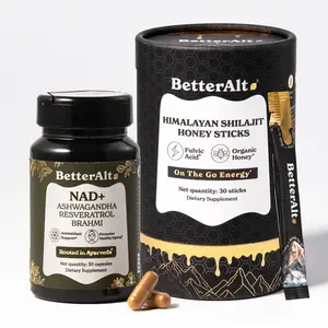 BetterAlt GOLD+ Himalayan Shilajit Honey Sticks and NAD+ Capsules | 30Sticks + 30Capsules