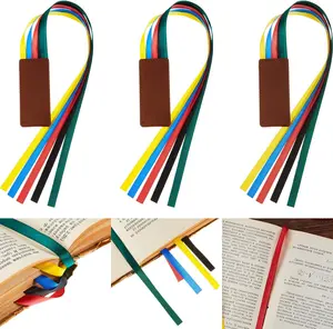Outus 3 Pieces Bible Ribbon Bookmark Markers Artificial Leather Bookmark with Colorful Ribbons for Books(Simple Style,Colorful)