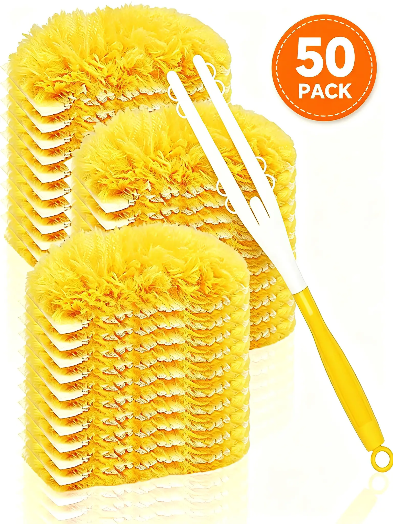 Household Microfiber Duster Set – 50 Reusable Refills, 1 Short Handle, 1 Extendable Long Handle, Convenience-Driven, Durable Tool for Light Ceiling Fan, Blinds, Furniture, Knickknacks, Car Interior Cleaning