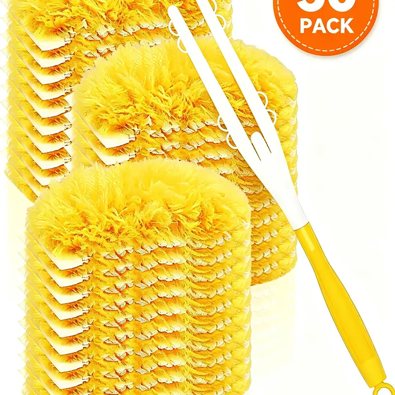 Household Microfiber Duster Set – 50 Reusable Refills, 1 Short Handle, 1 Extendable Long Handle, Convenience-Driven, Durable Tool for Light Ceiling Fan, Blinds, Furniture, Knickknacks, Car Interior Cleaning