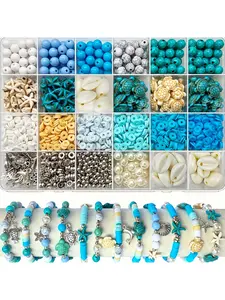1860pcs Ocean Bead Craft Kit, Sea Turtle Starfish Design, Ideal for Bracelets, Jewelry, Keychains, Summer DIY Crafts