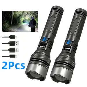 【2pcs】2-in-1 2200 Lumens Flashlights  (Power Bank),Rechargeable Small Flashlight, IPX4Waterproof, Adjustable Focus Flash Light for Outdoor, Emergency, , Tactical & Camping Accessories，Black SummerVibes
