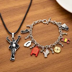 Michael Jackson 2-Bracelet Set, Fan Gift with Iconic MJ Hat, Glove, Jacket, and Music Charms
