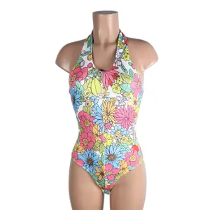 Multicolor Floral bodySuit Cutout Halter Fit Womenswear