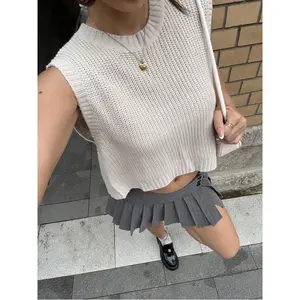 Sunnyshic Women's Versatile Casual Round Neck Lace Tie Bow Sleeveless Knit Sweater Vest