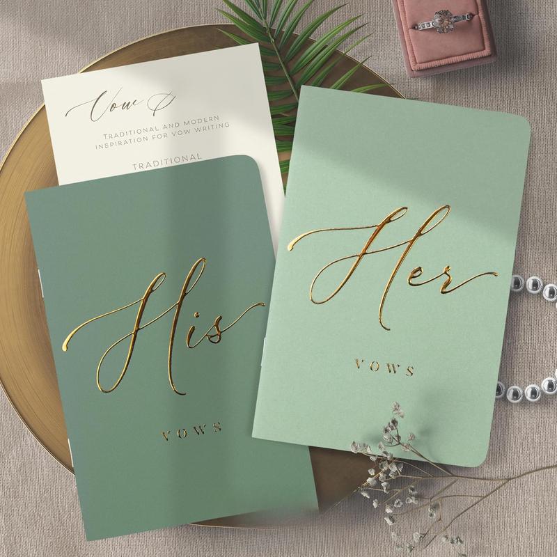 Wedding Vow Book for Her & Him, Soft Touch,  Foil, 28 Lined Pages, Vow Books His and Hers, Wedding Essentials, Wedding Registry Ideas, His and Hers Gifts [Mint & Sage]
