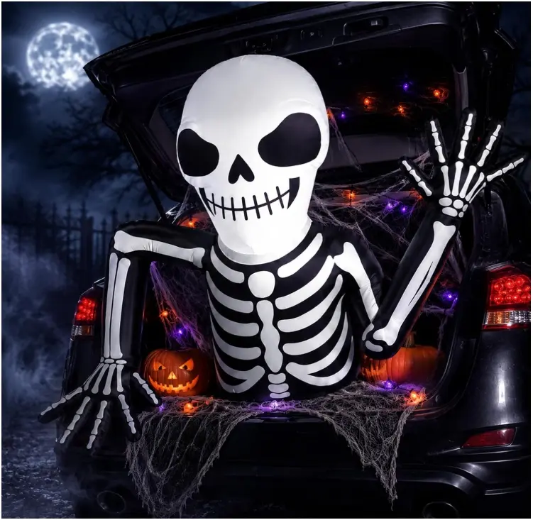 3.9 ft Halloween Inflatable Skeleton Decoration Trunk or Treat Car Decor LED Light up Half Body Skeleton Emerging from Trunk Car for SUV Sedan Yard Garden Lawn Day of the Dead Halloween Party