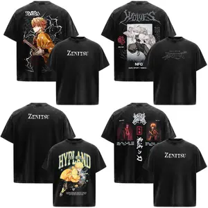 Zenitsu Agatsuma Demon Slayer: Kimetsu no Yaiba Anime Manga Acid Washed 230GSM Heavyweight Cotton T Shirt Collection - Size S to 3XL - Unisex Vintage Streetwear Oversized Crewneck Merch - Gift for Anime Fans