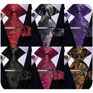 Mens Silk Tie Set, 6PCS Tie and Pocket Square Cufflinks Clip Set Wedding Business Party Necktie