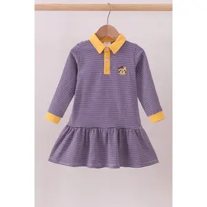 Premium Purple LSU stripe tiger embroidery dress