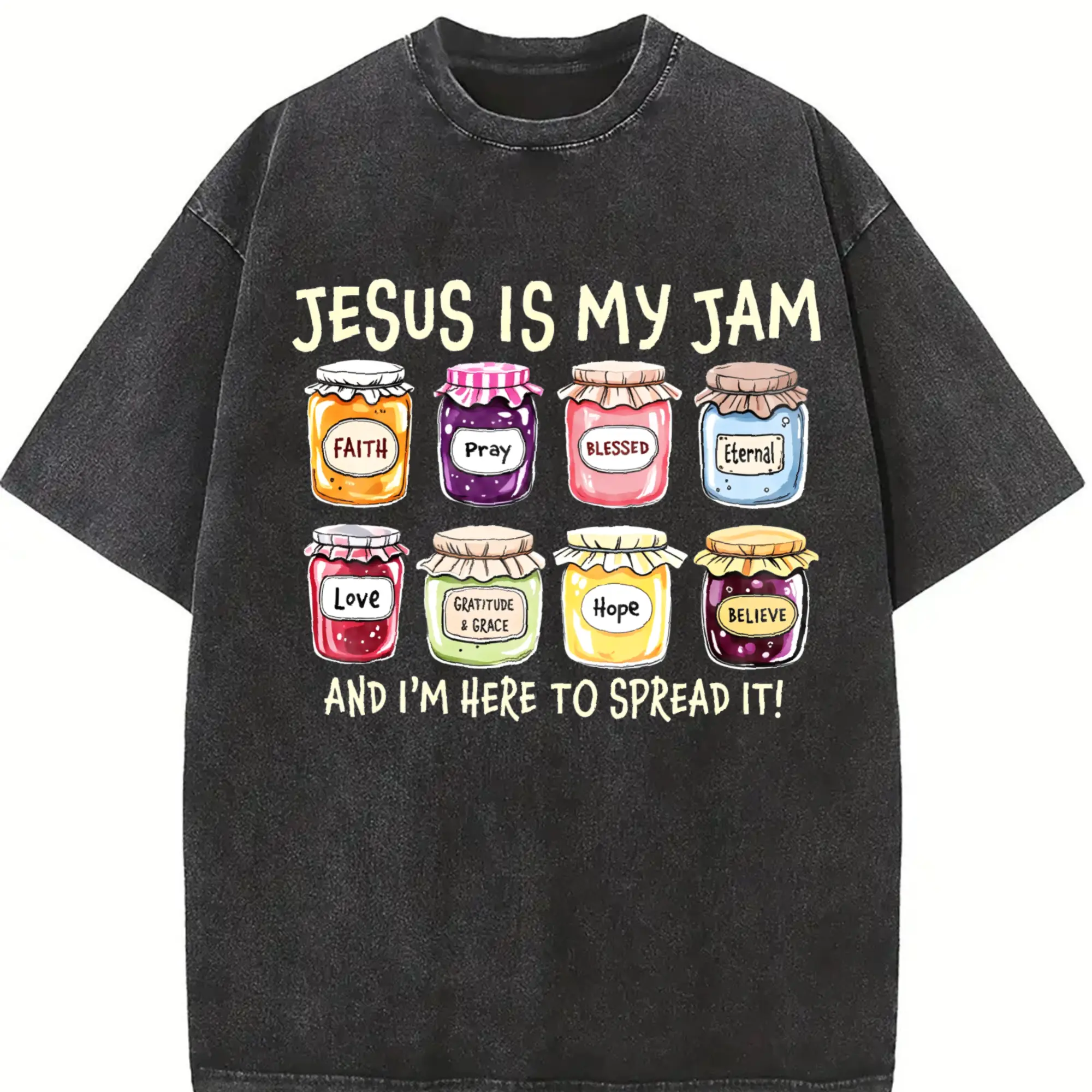 Men'S Black T-Shirt Featuring ' Is My Jam' - A Fun Spiritual Graphic with Vibrant Mason Jars And Striking Text, Ideal for Those Who Cherish for Faith And Love