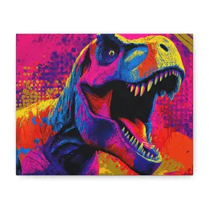 Vibrant Dinosaur Wall Art Canvas, Colorful T-Rex Decor, Perfect for Kids' Rooms, Birthday Gifts, Fun Home Decor, Playful Artwork