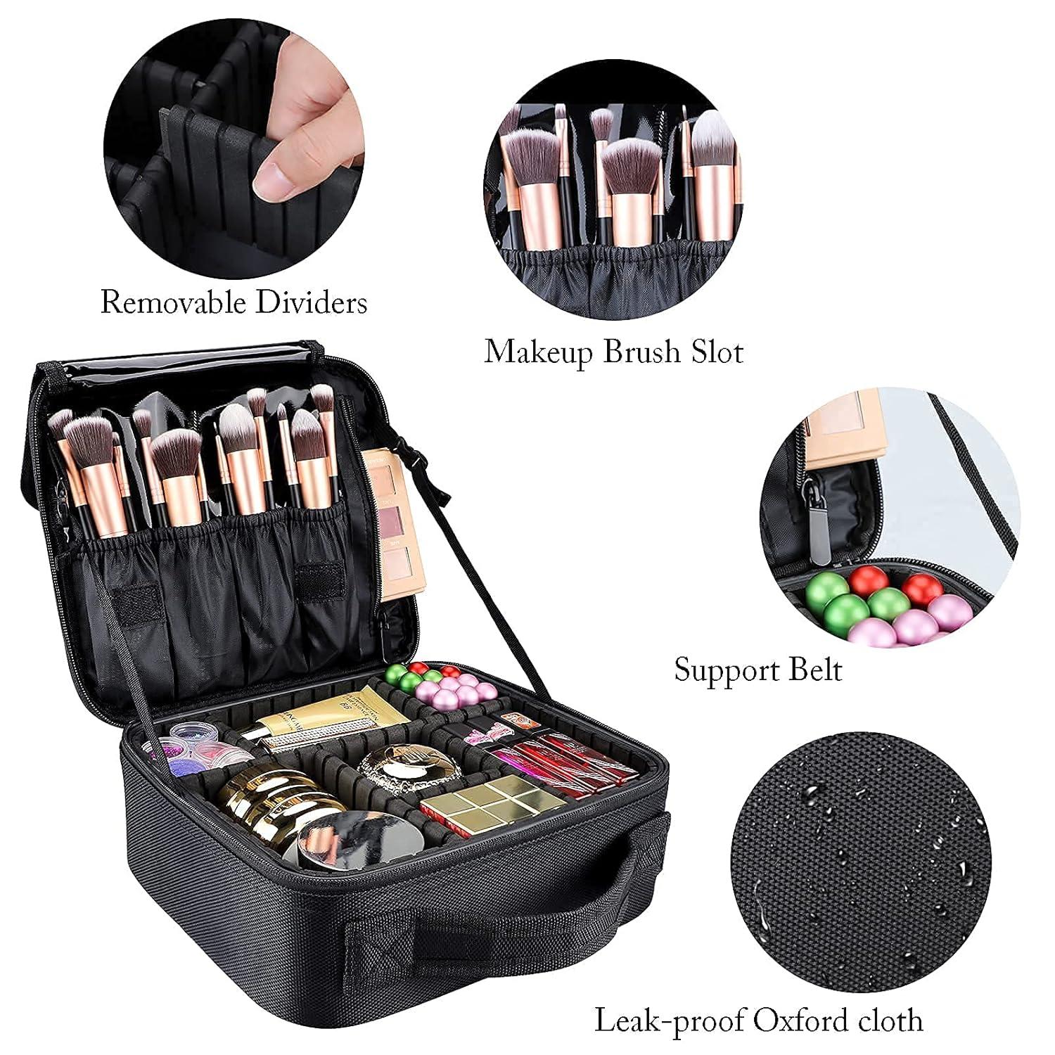 Travel Makeup Bag,Portable Makeup Case for Women,Professional Cosmetic Train Case Organizer Artist Storage Bag With Adjustable Dividers Brushes Toiletry Jewelry Digital Accessories