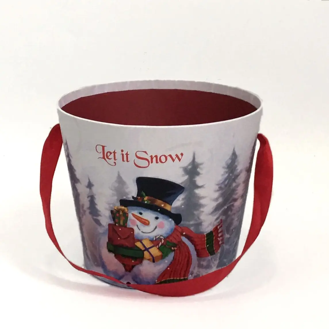 Snowman Round Christmas Flower Bucket