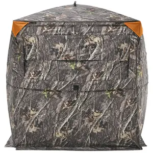 VEVOR Hunting Blind 2-3 Person See Through Ground Blinds with Carrying Bag 360 Degree Portable Camouflage Tent Durable Concealed Shelter with Silent Side Door and Window for Turkey and Deer
