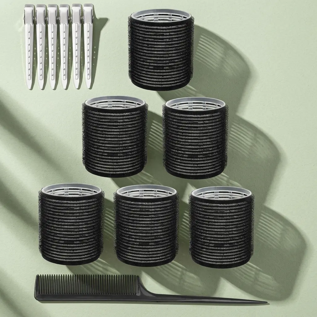 Black Self-Grip Hair Rollers — No-Heat Volume & Soft Curls