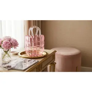 Elegant Handbag Pink Glass Vase - 7.4 x 11 in Premium Clear Glass Decorative Item for Floral Arrangements or Statement Piece