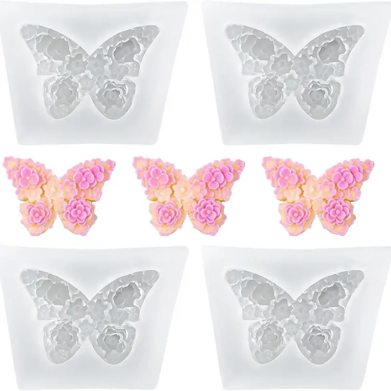 4-Piece Flower Butterfly Scented Candle Silicone Mold, DIY Home Decor, Fragrance Diffuser Stone, Household Ornament, Silicone Mold Set