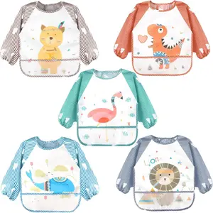 Accmor Long Sleeve Baby Bibs, Waterproof Sleeved Bibs Smock for Toddler Baby Girls Boys Eating Feeding