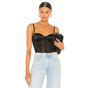 fleur du mal Silk and Mesh Bodysuit in Black