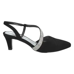 Easy Street Womens Emerald Rhinestone Evening Pointed Toe Pumps Dress Casual Mid Heel 2-3" - Black