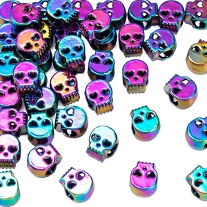 20 count 0.41 Inch Colorful Skull Beads Macroporous Metal Spacer Beads Small Skeleton Wedding Prom Halloween Birthday Charm for  Bracelet Necklace Earring Making DIY Craft Women