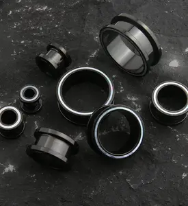 Black PVD MOP Rim Stainless Steel Tunnel Plugs