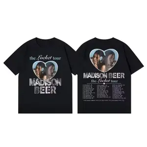 Madison Beer The Locket Tour 2026 Double Side T-Shirt, Pop Y2K Aesthetic Heart Photo Graphic Vintage Streetwear Style, Unisex Concert Outfit for Music Fans Festival Lovers, Oversized Cotton Summer Casual Shirt