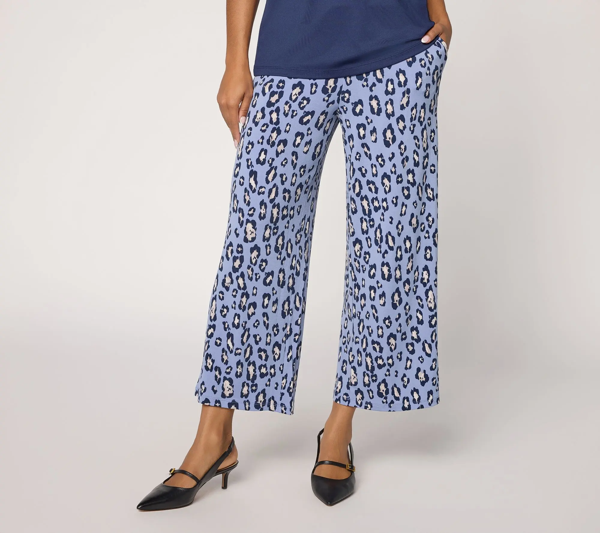 Susan Graver Regular Printed Liquid Knit Wide-Leg Crop Pants