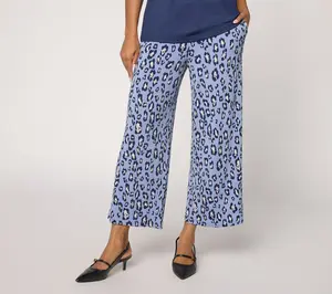QVC Women's Petite Printed Liquid Knit Wide-Leg Crop Pants