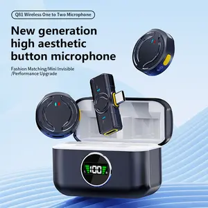 Q81 Wireless Noise-Cancelling Microphone 20m Stable Transmission Clip Magnetic Button Design Portable Mini Mic Long Battery Life Audio Compact for Smartphone White-Typec