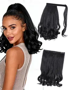 2PCS Yaki Ponytail Set: Wrap Around Curly Pony + Clip-in Hair Extensions, Instant Length & Volume for All Hairstyles