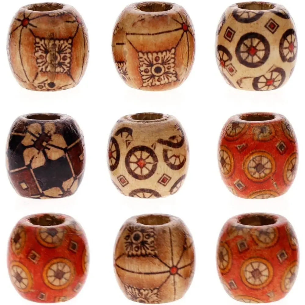 100pcs Mixed Pattern Wooden Beads 12mm - Ideal for DIY Jewelry & Hair Braiding, Lightweight Spacer Beads with 5mm Hole