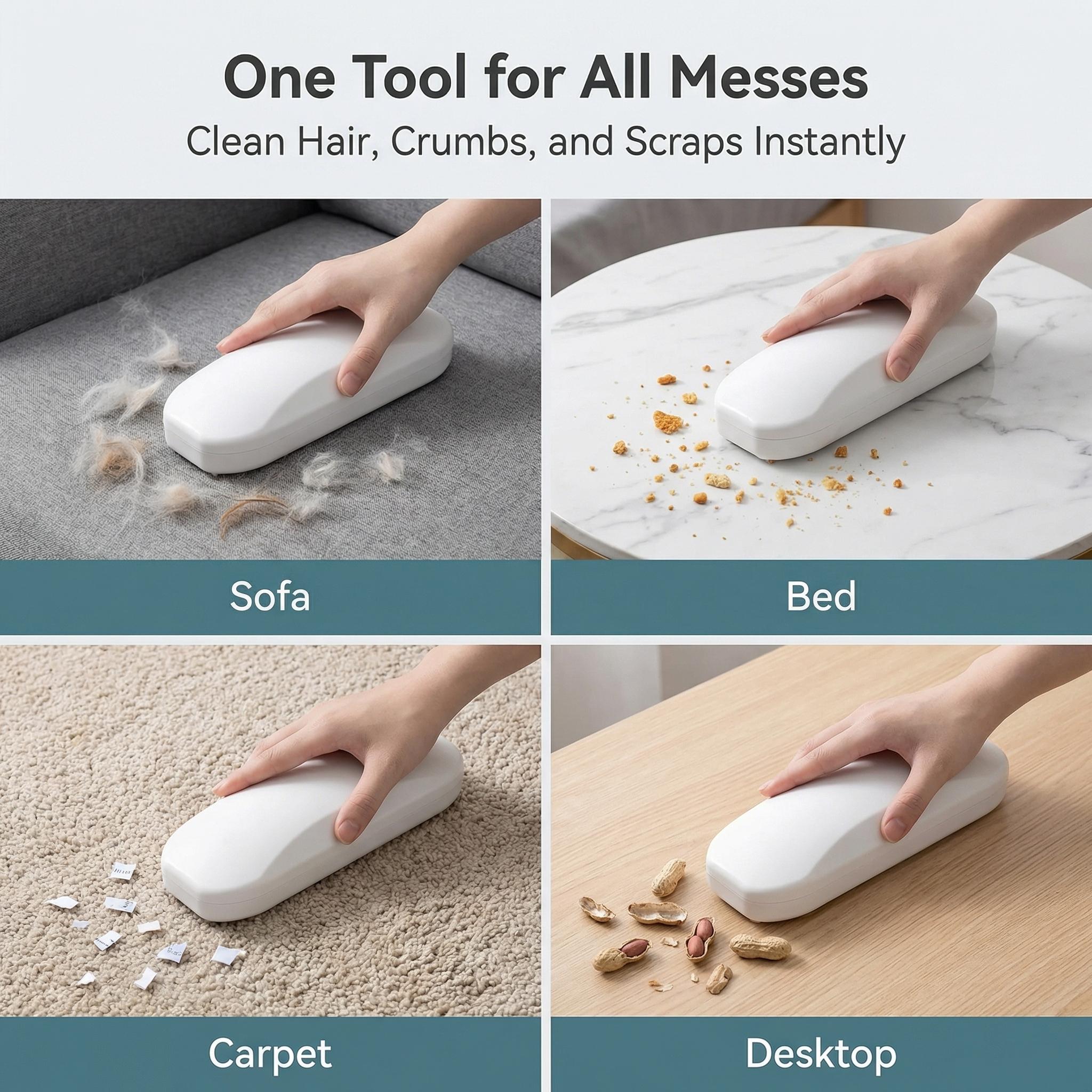 Multi-Functional Table Crumb Sweeper, Handy Rolling Bed Sweeping Brush, Handheld Crumb Sweeper, Soft Bristles Debris Collector for Table, Mat, Bed Sheets, Sofas, Clothes Cleaning Brush (White)