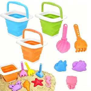 Children's beach toy set, folding beach bucket, beach play, outdoor digging tools, shovels, beach bucket, the perfect summer gift for children, suitable for Easter, Thanksgiving, back-to-school season, and holiday birthday gifts